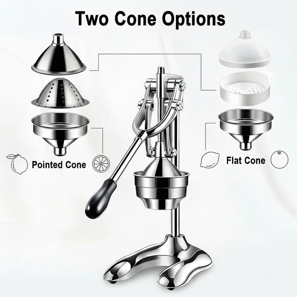 Manual Juicer Hand Press - Heavy Duty Stainless Steel Citrus Juicer Squeezer, Commercial Cold Press for Lemon, Orange, Pomegranate, Professional Metal Fruit Juicer, Easy to Clean