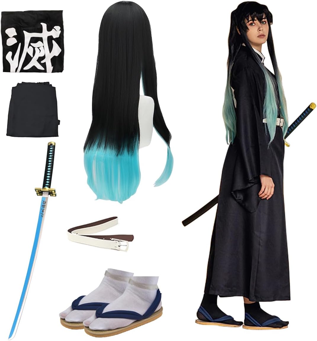 Full Set Men Anime Cosplay Costume For Party Role Costume Kimono Outfit Including Shoes Wig Sword