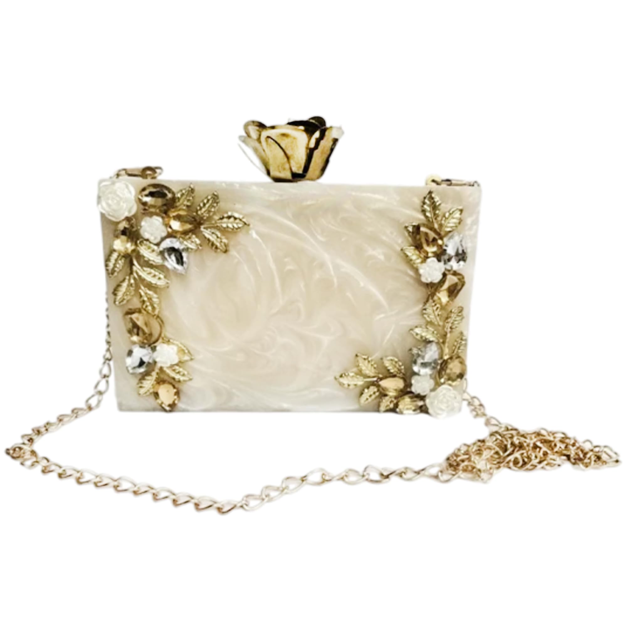 tesin clutch Acrylic White Golden Resin Clutch with crossbody strap - Clutch for wedding Anniversary Gift for her bag-image-47