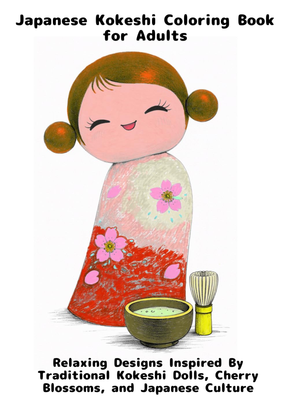 Japanese Kokeshi Coloring for Adults Book: Relaxing Designs Traditional Kokeshi Inspired Dolls, By Cherry Blossoms, and Japanese Culture