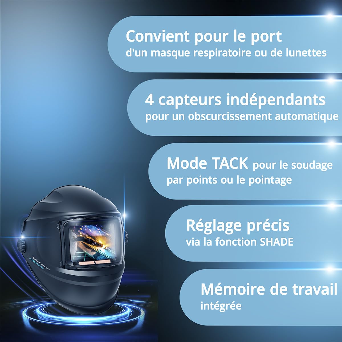 STAHLWERK Casque de soudage Automatique 3-en-1 Booster AIR – Masque de Soudeur avec Adduction d'air assistée, système PAPR, True Colour, obscurcissement Auto. DIN 4-13, Classe Optique 1/1/1/2