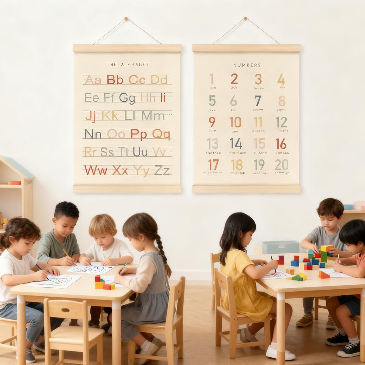 ZBATST Lot de 2 affiches mignonnes avec chiffres de l'alphabet, décoration murale pour tout-petits, décoration de chambre d'enfant, salle de jeux et salle de classe (30,5 x 40,6 cm)