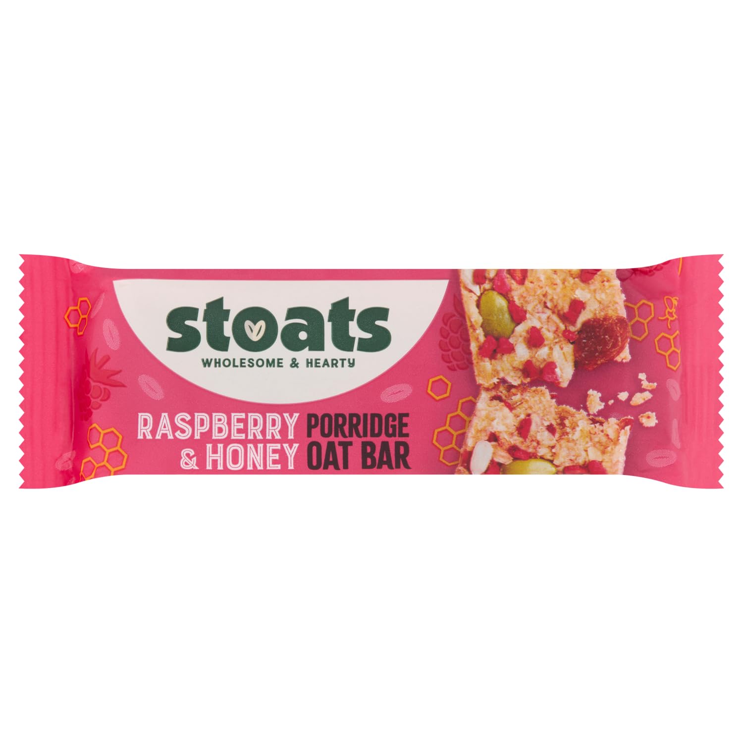 Stoats Raspberry & Honey Porridge Oat Bars – Baked with Scottish Oats, Individually Wrapped, Great for Breakfast or On-the-Go Snacks – Pack of 24 x 42g