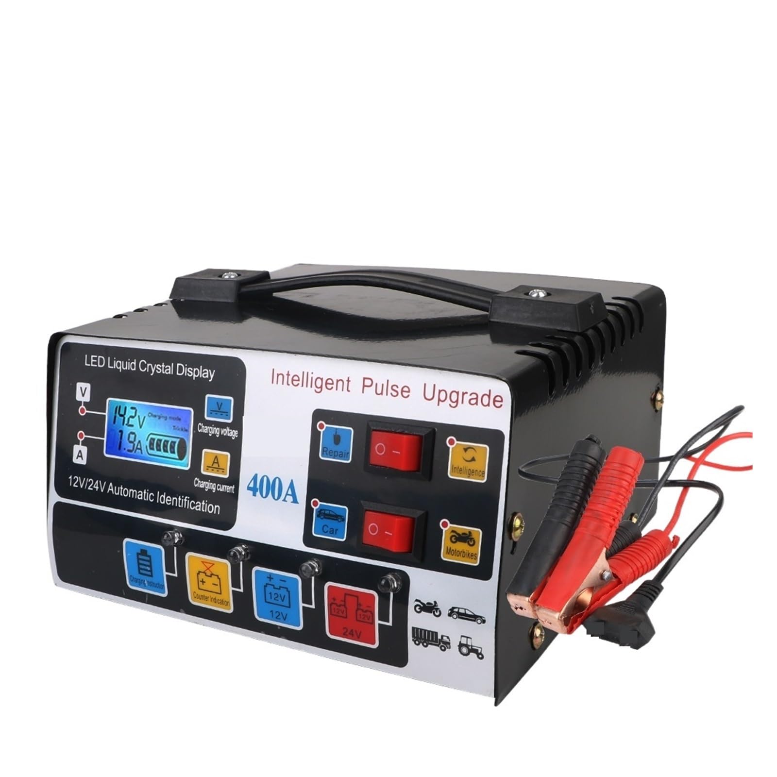 Inteligentna Ładowarka Samochodowa 12 V/24 V 220 W Wyświetlacz LCD O Dużej Mocy Naprawa Impulsów Pełni Automatyczna Wysoka Częstotliwość Wydajne Szybkie ładowanie