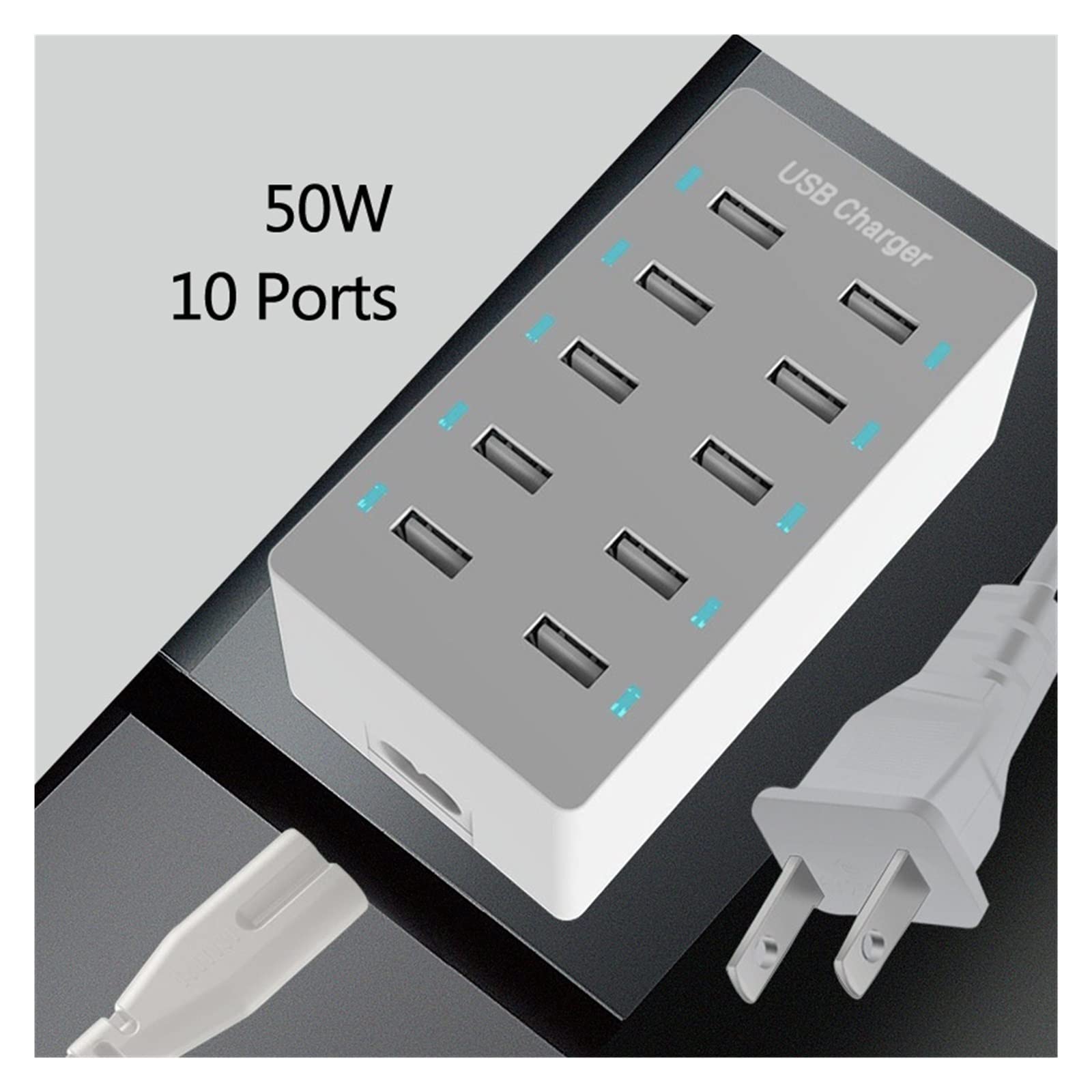 Stacja ładowania, Ładowarka USB 50 W 5V2.4A 10 portów Wiele stacji ładujących USB Urządzenie wieloportowe Szybka ładowarka(Nero)