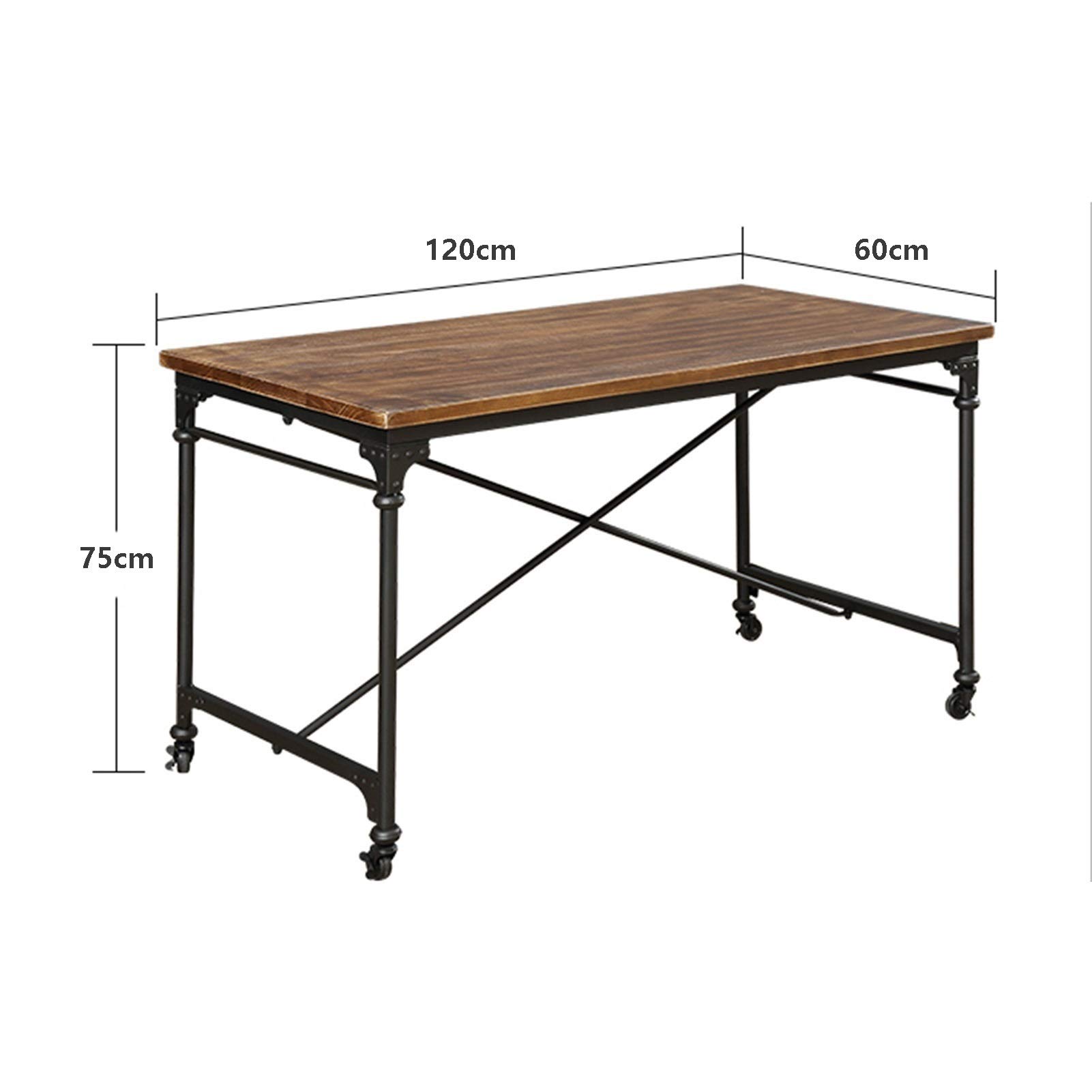 Biurko RENRUIRUI Mobilna stacja robocza do komputera, styl retro, przemysłowy, do domu, biura, jadalni, gabinetu, salonu (rozmiar: 120 x 60 cm)