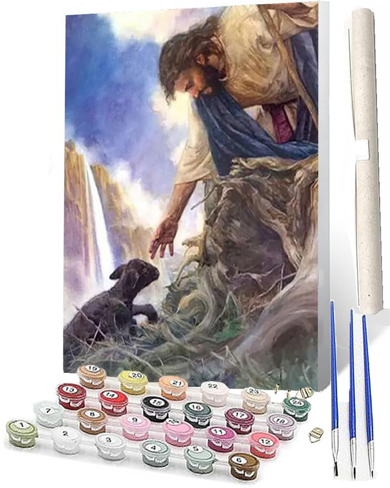 WMZPOY Paint by Numbers for Adults Jesus Little Lamb Oil Painting Paint by Numbers for BeginnersPaint by Numbers Kit DIY Oil Painting Children s Crafts 16x20 inch