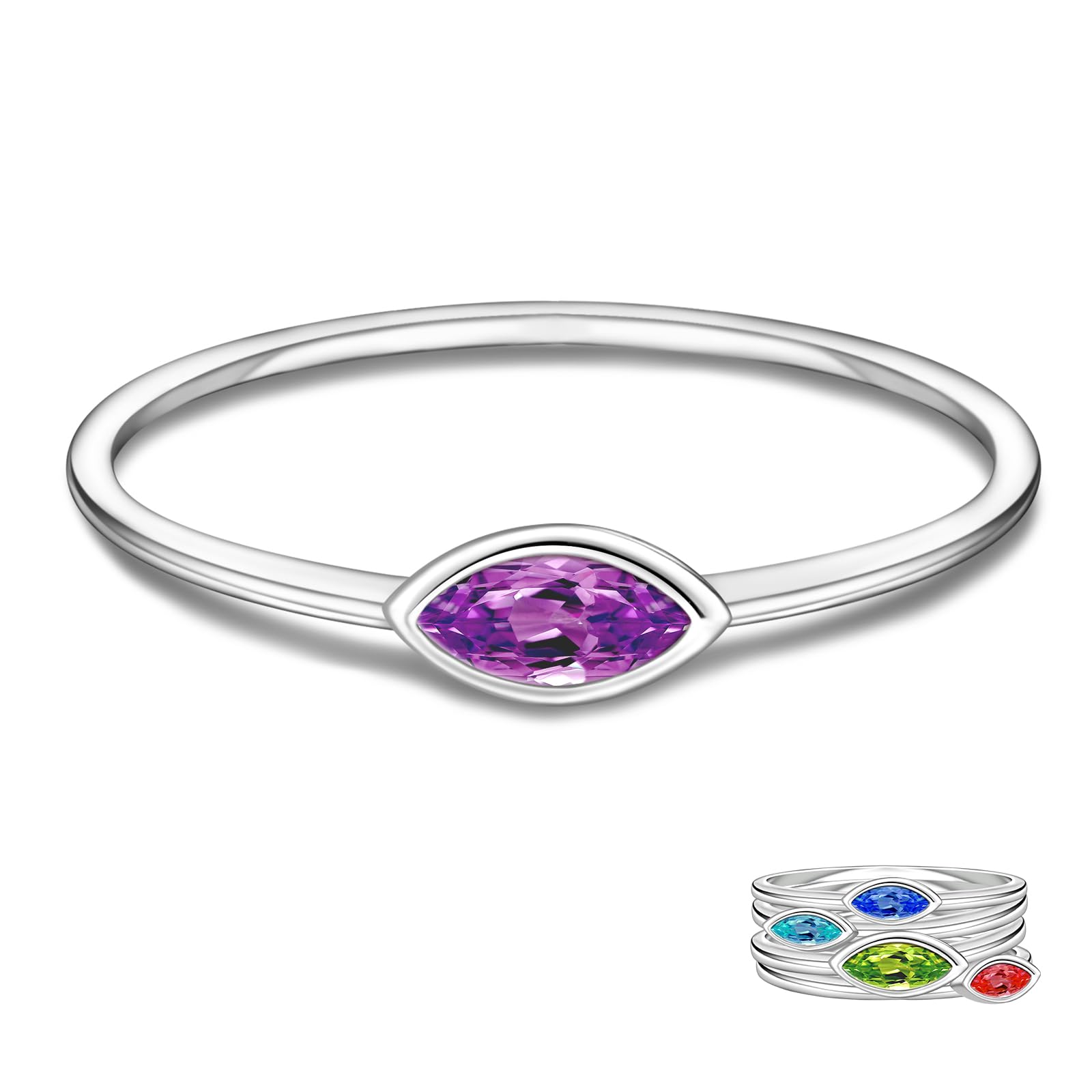 Wenansly Stackable Birthstone Ring for Mother - 925 sterling silver 12 Month Birthstone Ring Mother Daughter Rings Mothers Day Stackable Birthstone