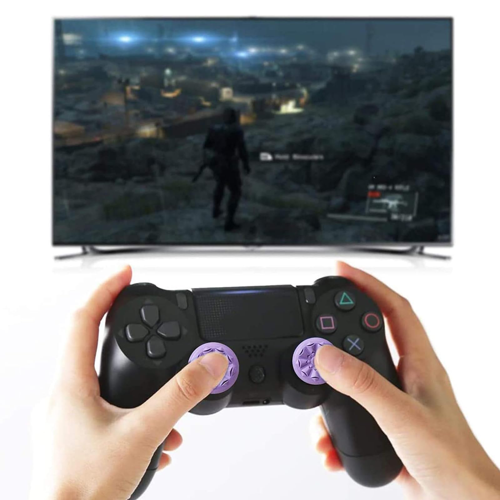 Kompatybilne z FPS Freek Galaxy PS5 Stick Aufsätze, ikoniczne wydajne kości kierunkowe dla PlayStation 5, PS4, precyzyjne podwyższenia joysticka do gier FPS, fioletowe, białe, komfortowa kontrola