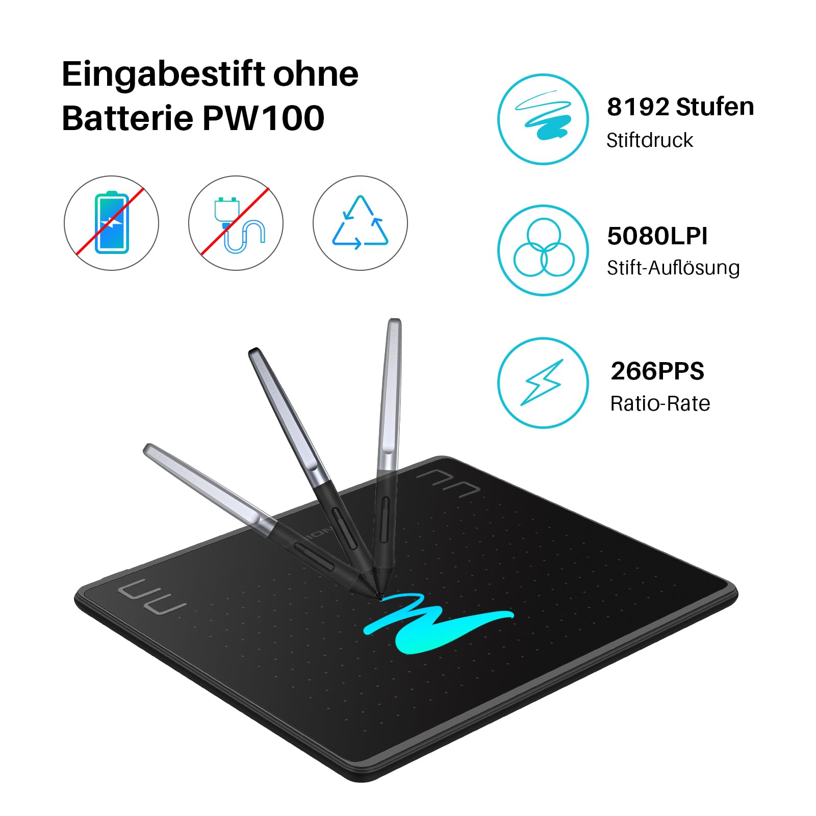 HUION HS64 Grafiktablett, 4 Express-Tasten, 8192 Druckempfindlicher Stift, 6,3 x 4 Zoll Zeichentablett für Win, Mac, Android, Ideal für Digitale Kunst, Malerei und Design