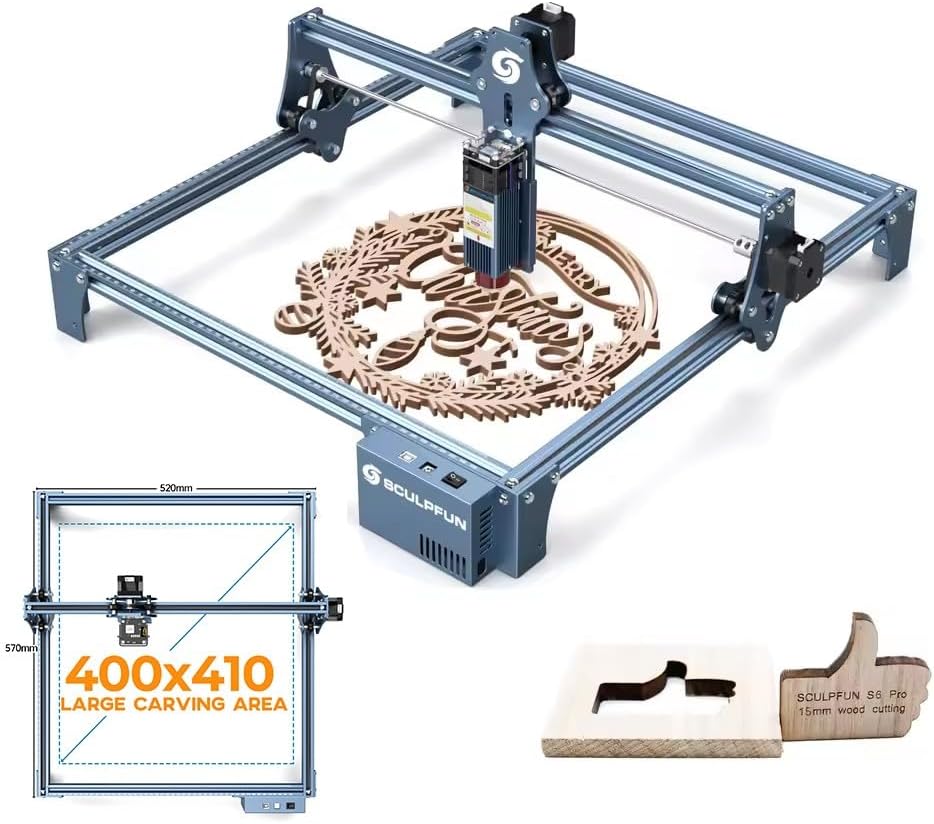 SCULPFUN S9 Pro 10W Laser Engraver, 0.06mm High Precision Laser Engraving Machine, Laser Printer for Wood Metal Acrylic Leather, 400x410mm Work Area (10W)