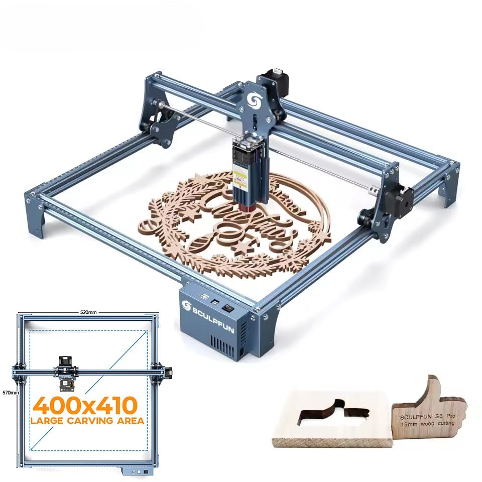 SCULPFUN S9 Pro 10W Laser Engraver 0.06mm High Precision Laser Engraving Machine Laser Printer for Wood Metal Acrylic Leather 400x410mm Work Area (10W)