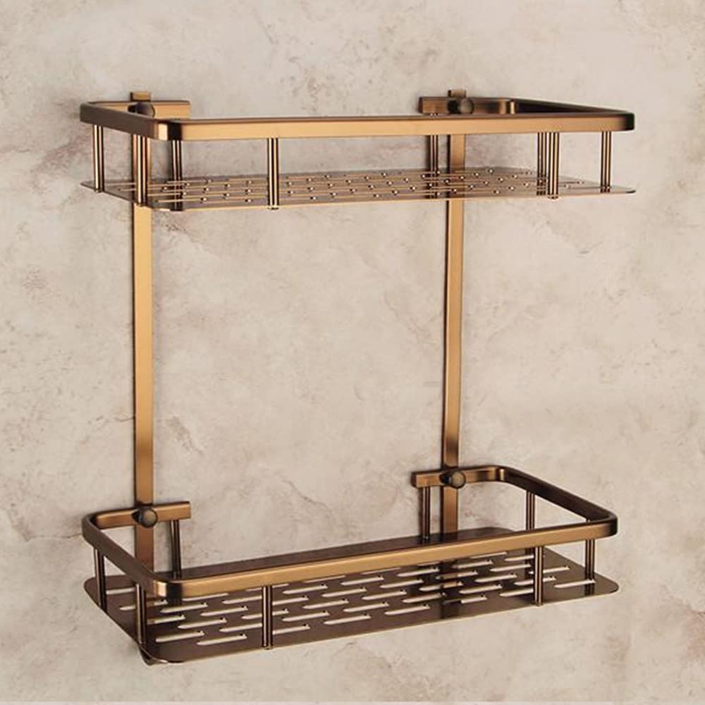 SaryEdge Floating Shelves Aluminum Shower Caddy, Antique Bathroom 2 Layers Rack, Bronze Square Storage, Wall Mounted Home Kitchen,
