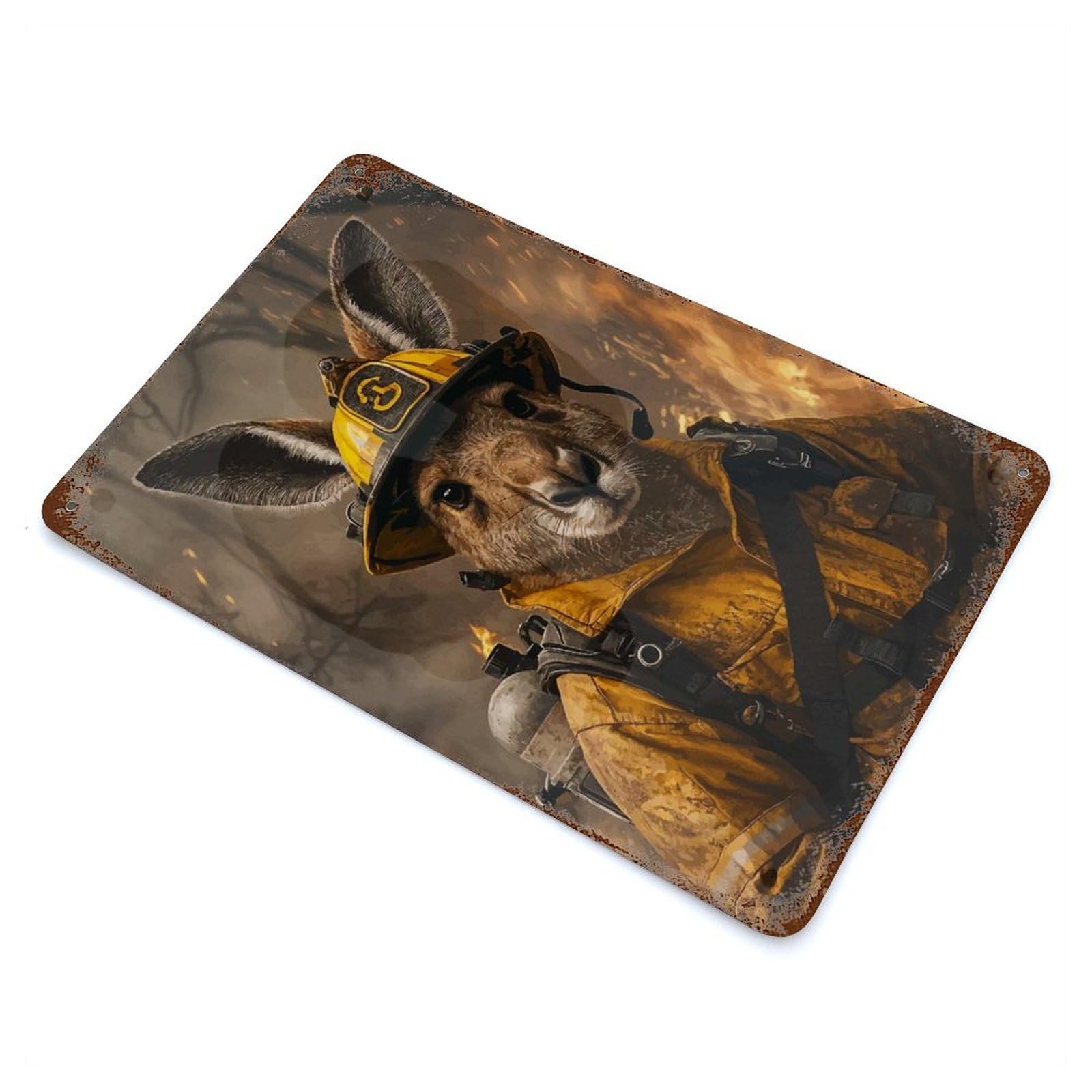 Kangaroo Firefighter Rusty Metal Tin Sign 11.8"x7.9", for Living Room, Hallway And Home Decor, Old School Wall Decor