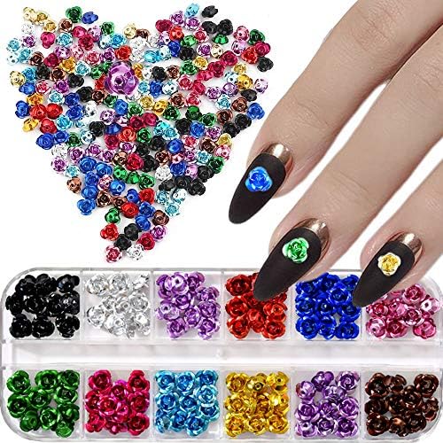 3D Metal Nail Art Decals Charms Decoration Accessories 120pcs Metal Aluminum Rose Flower Design 12 Colors DIY Nail Studs Jewel Supplies for Fingernails & Toenails Decor Manicure Tips