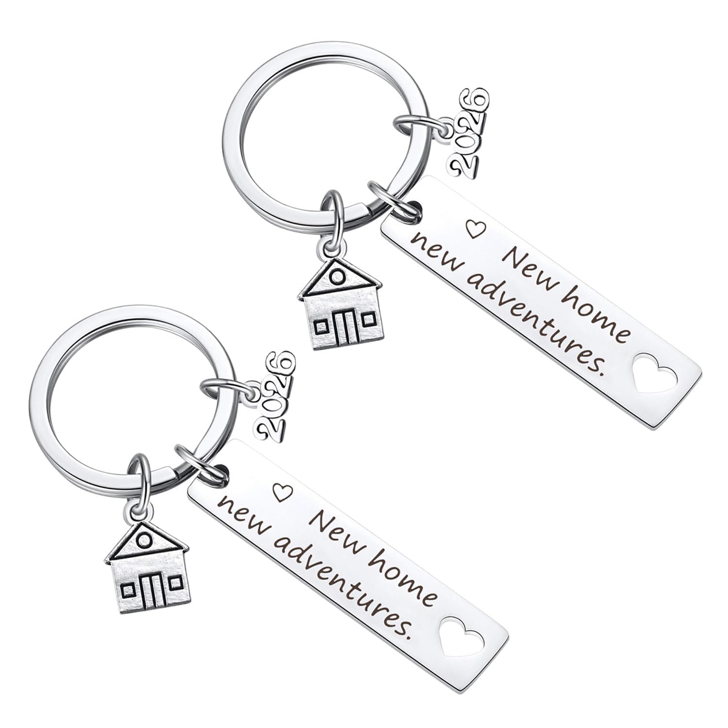 FUNCYboo 2Pcs New Home Keychain, 2026 Adventures Keyrings Stainless Steel New House Keychain Housewarming for New Homeowner Sweet Home Owners - 1
