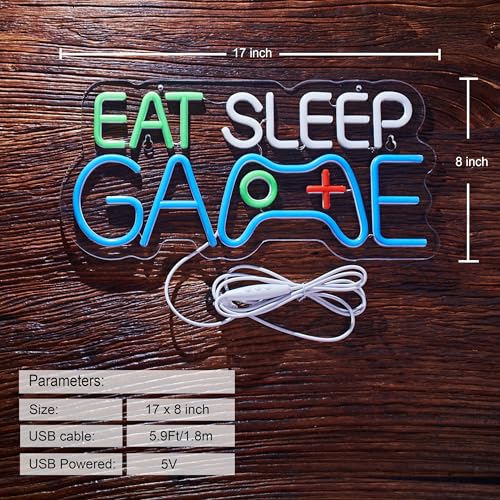 Image of Game Room Decor EAT SLEEP GAME Dimmable LED Neon Sign Beer Bar Man Cave Bedroom Home Art Gaming Neon Light Signs Wall Artwork Sign