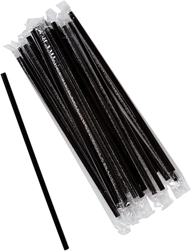 Perfect Stix Tamaño Jumbo 775 pulgadas de plástico transparente estándar envuelto color negro Paquete de 500 pajitas de plástico envueltas en negro