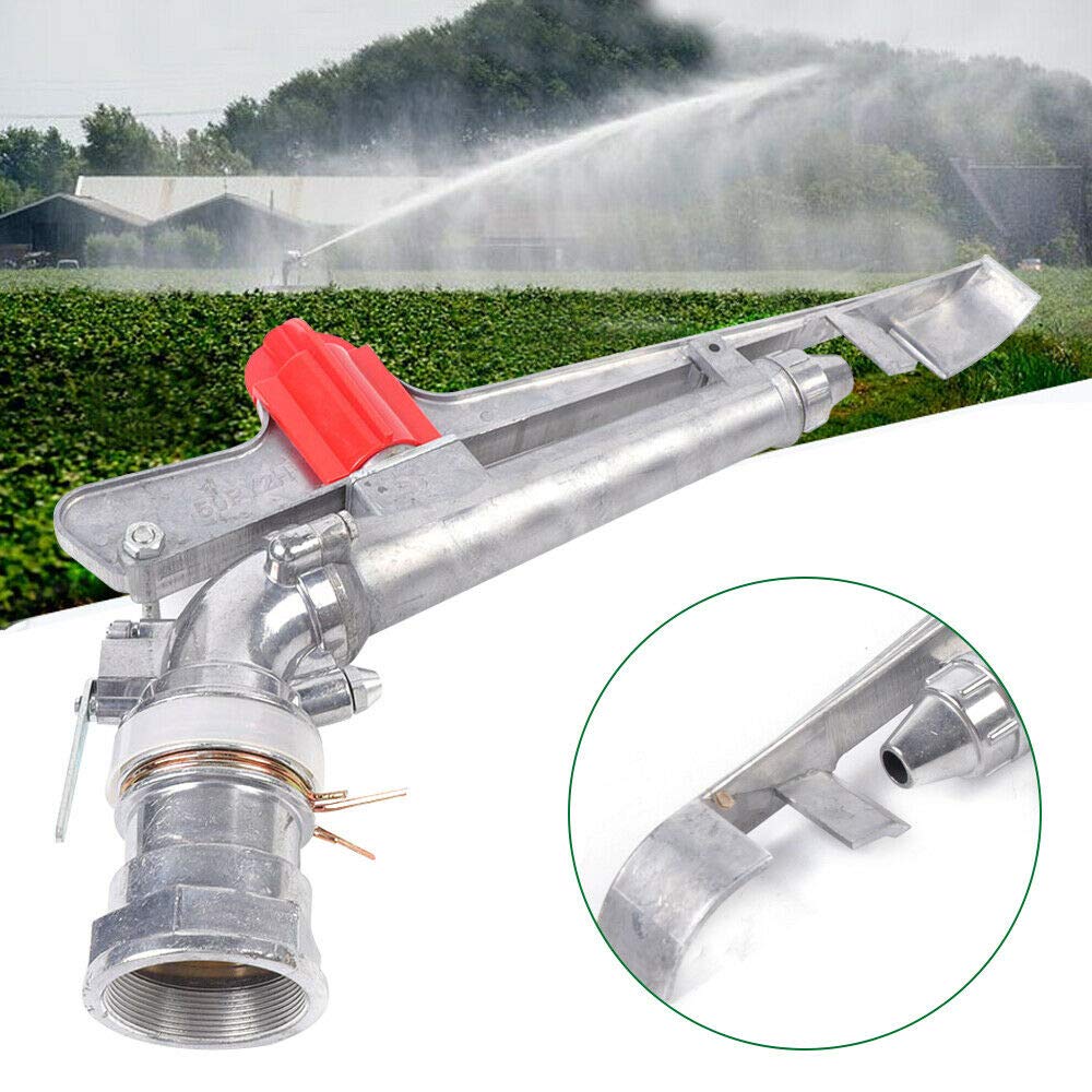 Irrigation Sprinklers,1-2.5inch Agriculture Irrigation Spray Gun Sprinkler, 360°Adjustable High Pressure Watering Sprinkler, Long Throw Jet Field Sprinklers (1.5 inch Silver+Red Normal)