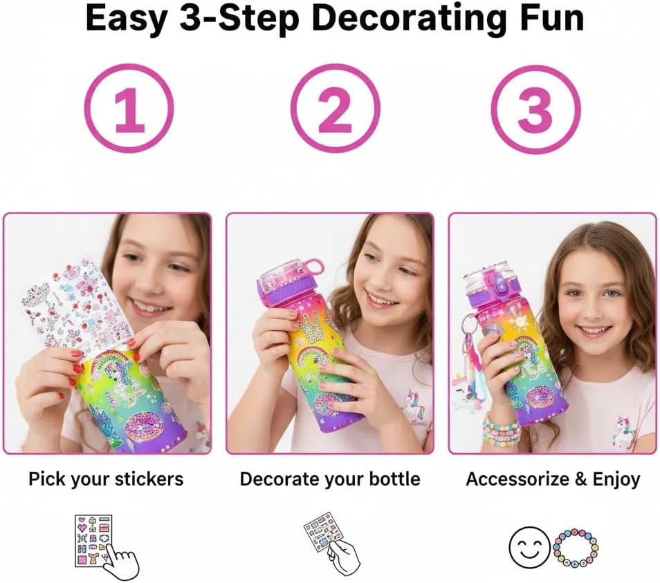 Sanilinwild Girls Gifts for 4-12 - Decorate Your Own Water Bottle - DIY Friendship Bracelets, Christmas/Easter/Birthday Gifts, Funny Arts and Crafts Gift Toys image 5