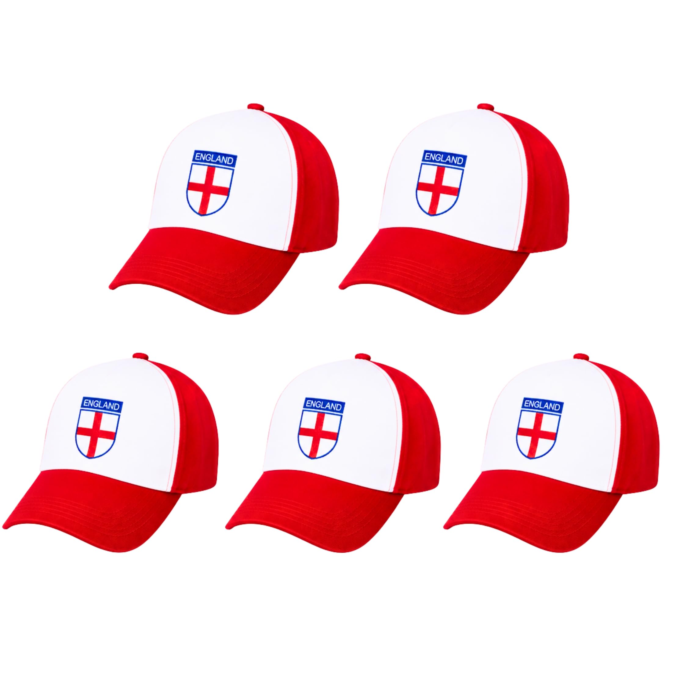 SHATCHI 5Pcs England St George Cross Printed Baseball Cap for FIFA 2026 World Cup – Adjustable White Supporters Hat for Football Matches, Sports Events, Travel, Fan Celebrations and Outdoor Wear