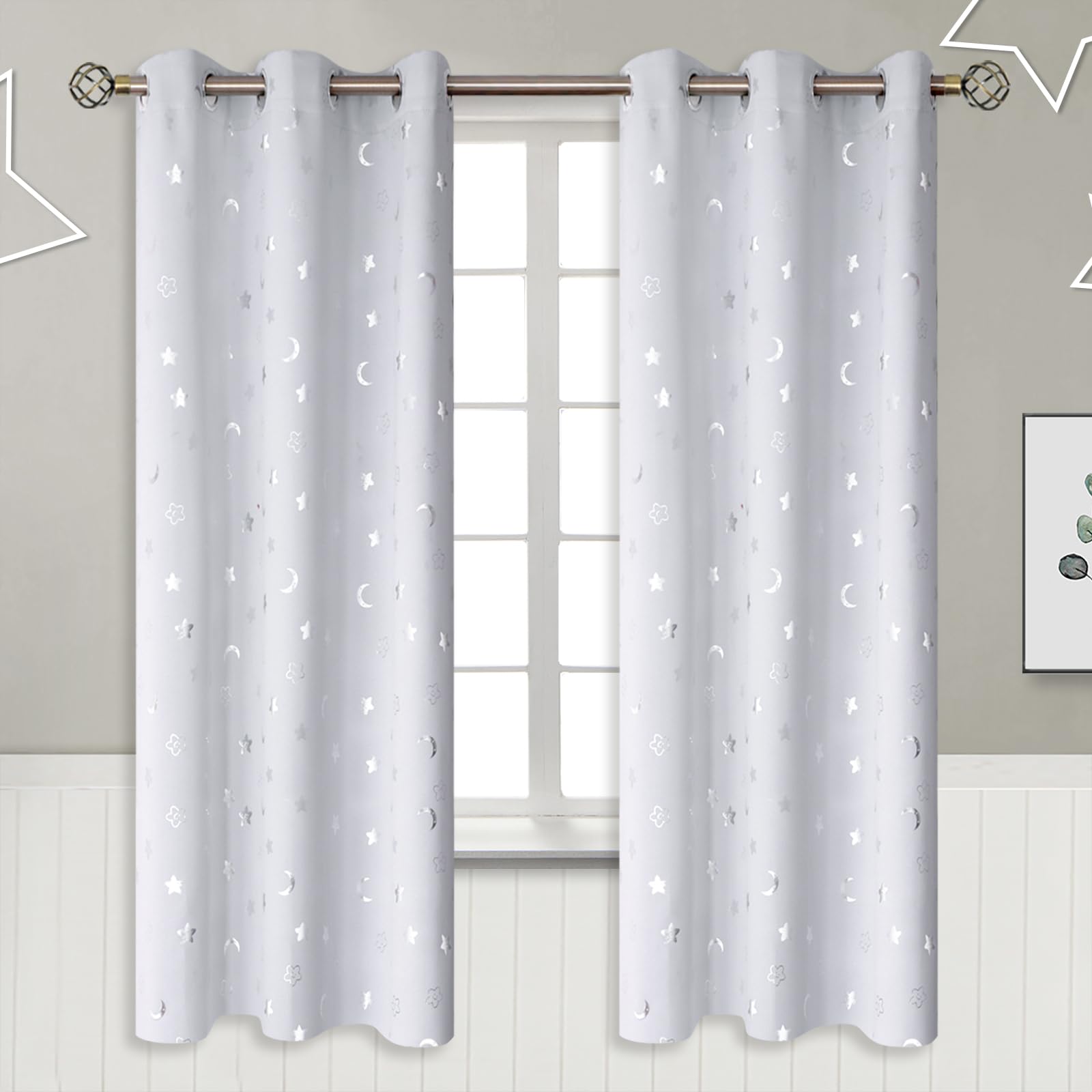 BGment Blackout Curtains for Kids Bedroom 72 Inch - Greyish White 2 Panels