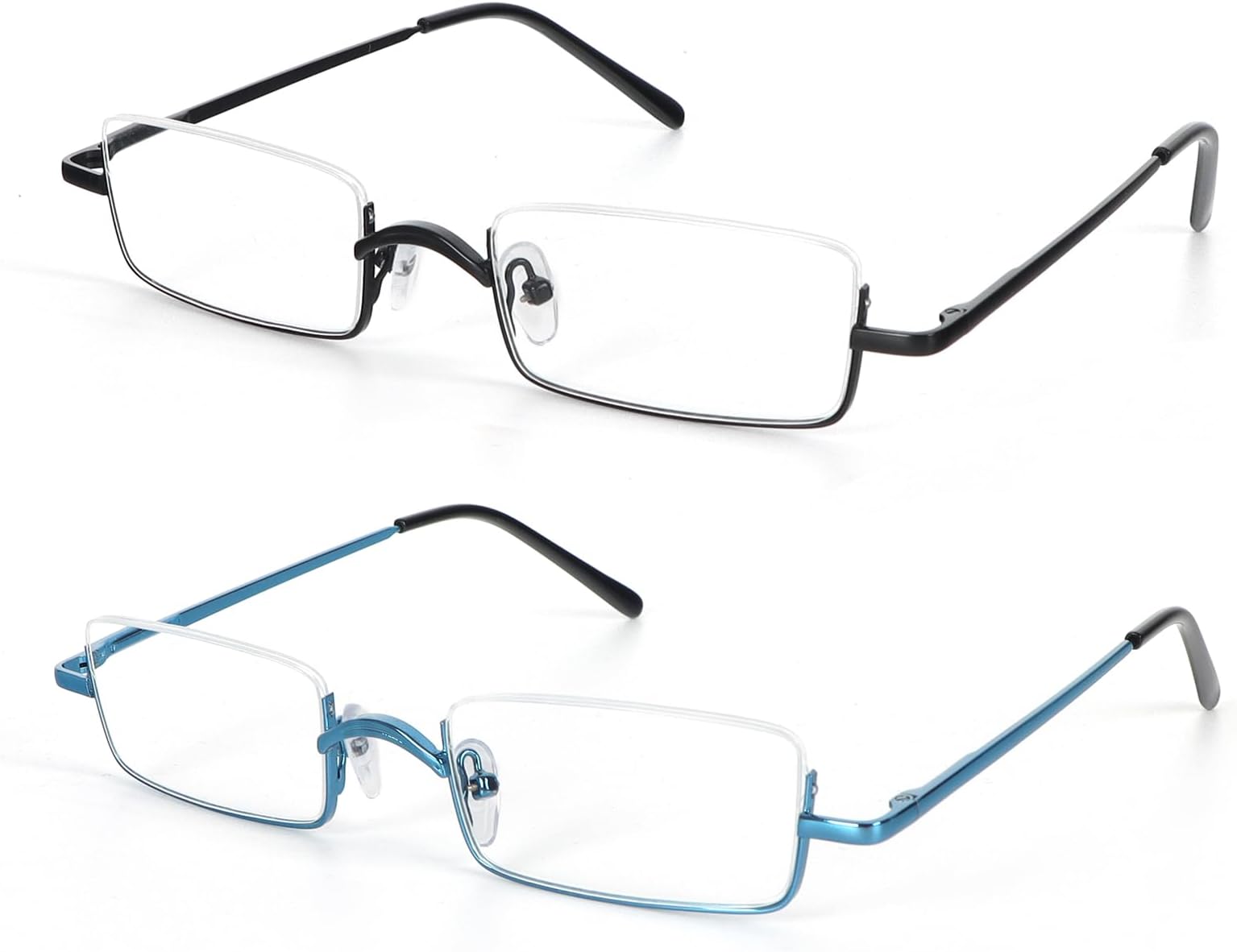 Half Reading Glasses 2 Pairs Square Half Rim Metal Frame Glasses Spring Hinge Readers for Men and Women