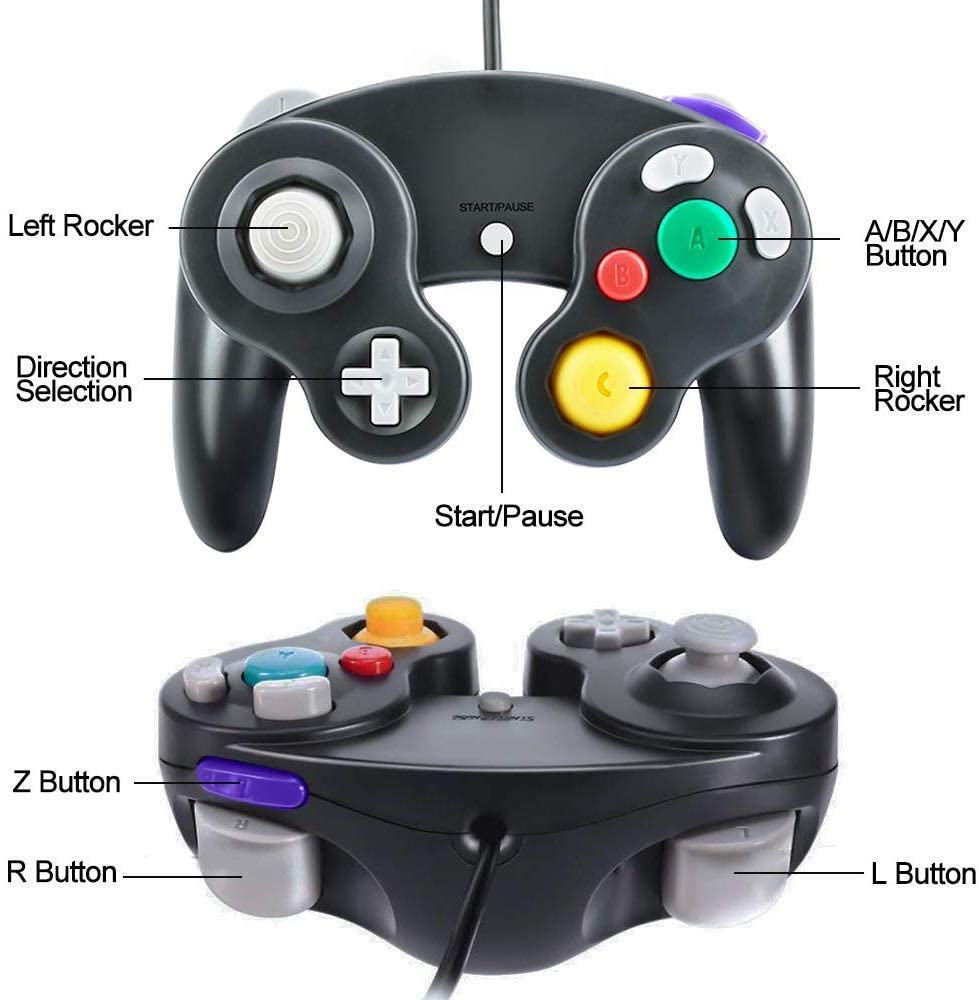 Yideng Gamecube Controller, 2 pacchetti Classic Gamecube Controller cablato Gamepad a vibrazione, compatibile con Gamecube/Wii U/Wii/PC/Switch Controller, Nero