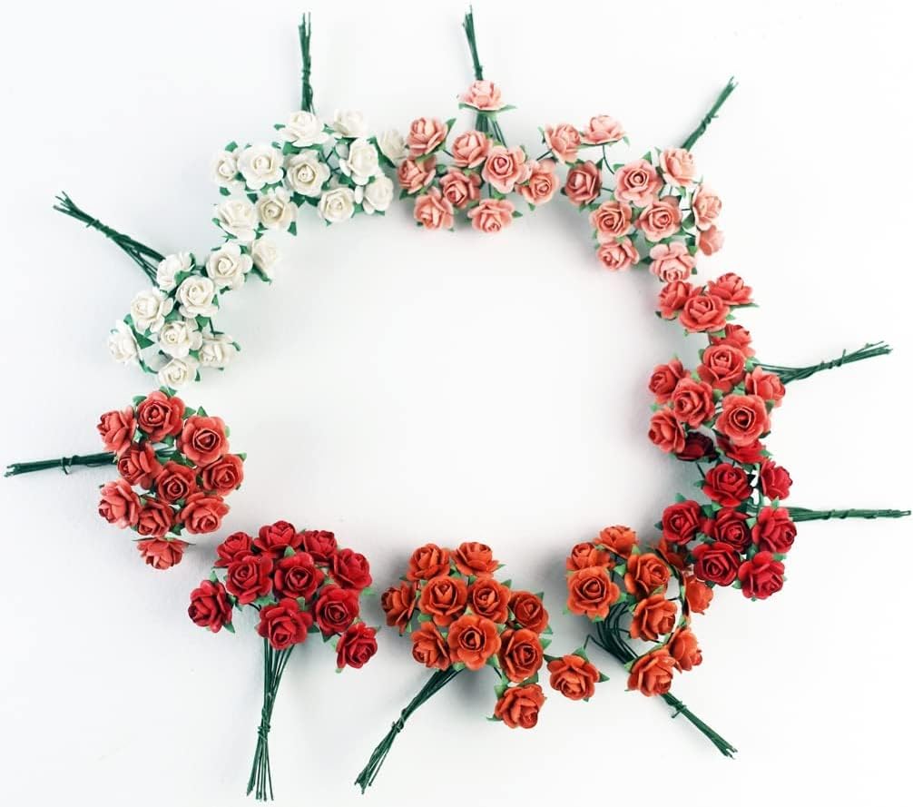 100 pcs Mini Rose Mixed Roses Mixed Orange Red White Five Color Mulberry Paper Flower 15-18 mm Scrap Booking Wedding DIY Craft Supplies Card - Image 7