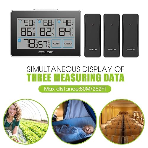 Miniatura 4 de BALDR Estación meteorológica para interiores y exteriores, termómetro inalámbrico, pantalla táctil, estación meteorológica LCD con 3 sensores