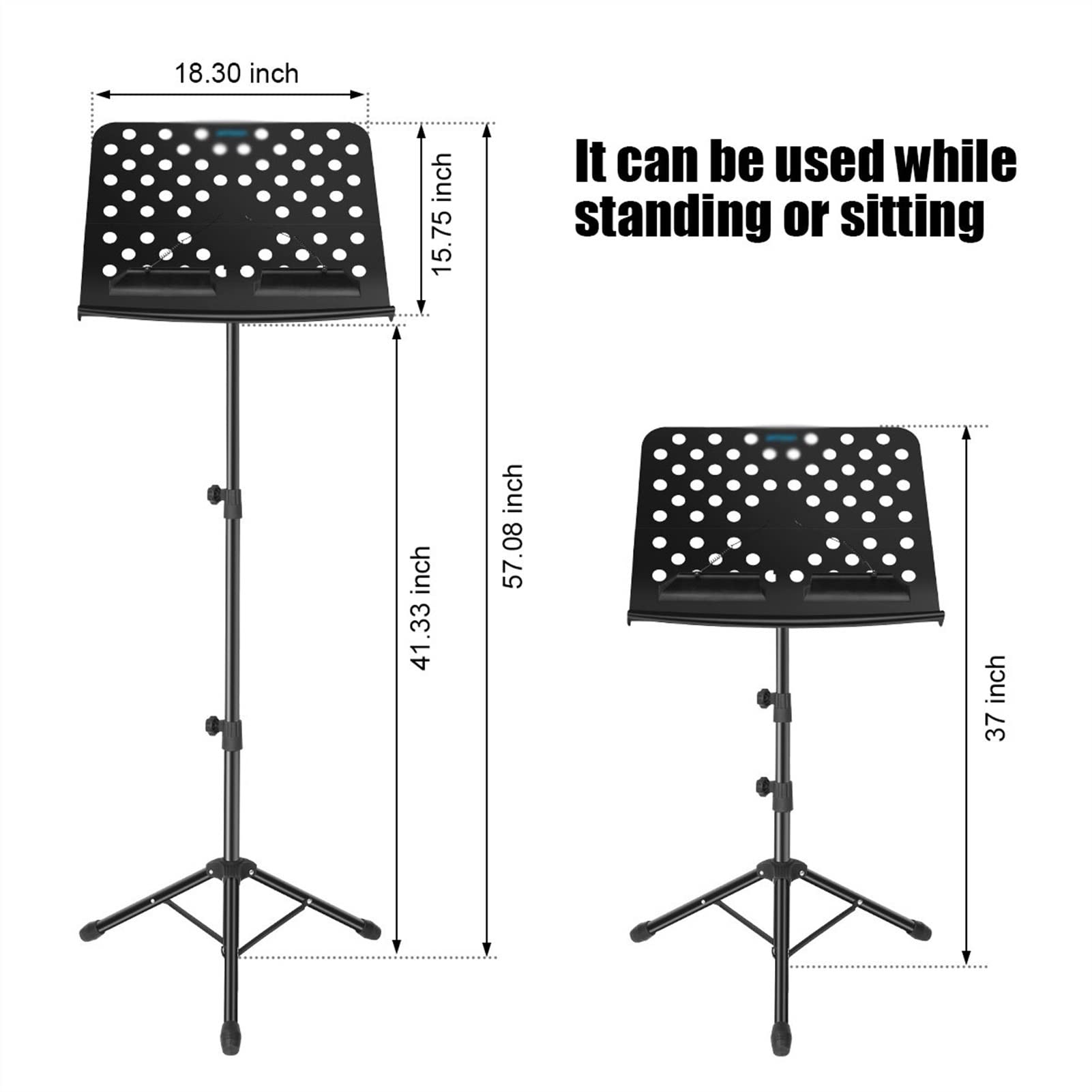 Music Stand Musica Stand Pieghevole Pieghevole Musica Treppiede Stand Supporto in lega di alluminio Supporto for supporto Altezza regolabile con borse da trasporto strumento musicale Music Shelf /Shee