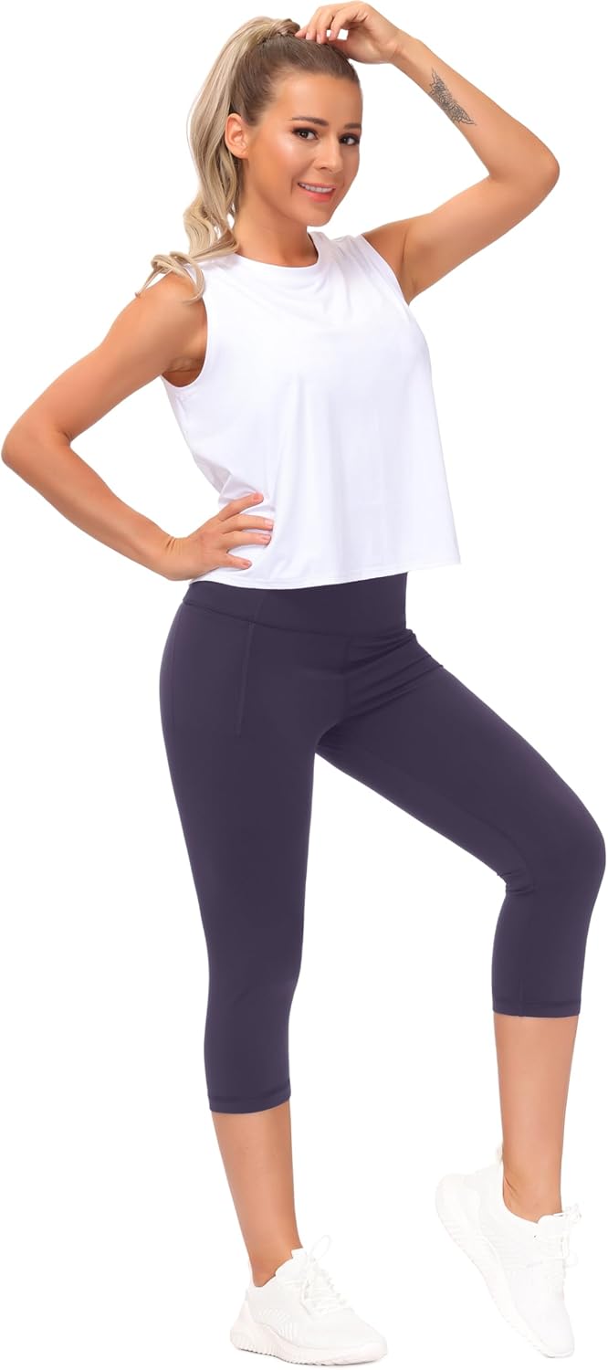 THE GYM PEOPLE Women's High Waist Tummy Control Capris Leggings - Image 6