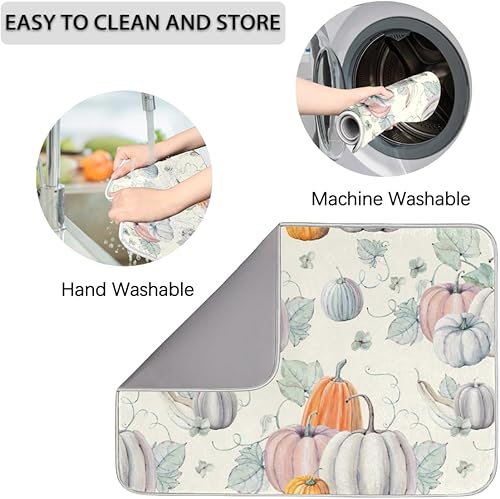 Miniatura 4 de Tapete de secado de platos de calabazas otoñales para encimera de cocina, de 18 x 24 pulgadas, color gris de cosecha de Acción de Gracias, color
