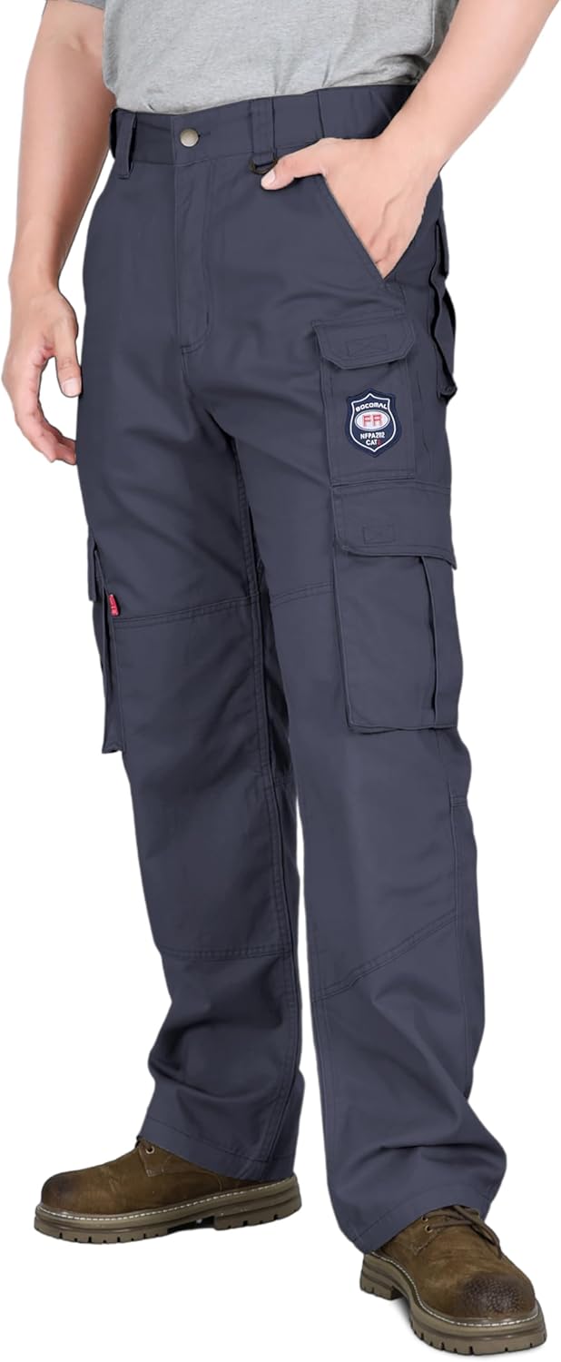 BOCOMAL FR Pants for Men Cargo Pockets Flame Resistant/Fire Retardant Elastic Waist Water & Oil Repellent Finish