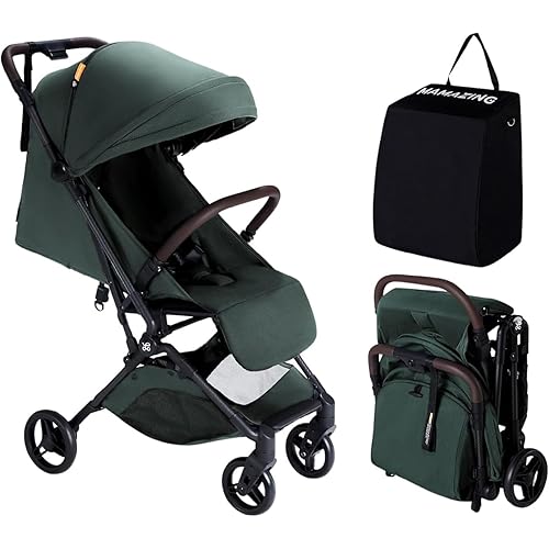 MAMAZING Lightweight Baby Travel Stroller with Carbon Fiber Frame, Compact & Airplane-Friendly, One-Handed Folding Design, 11.6 lbs, Perfect for Toddlers, Green
