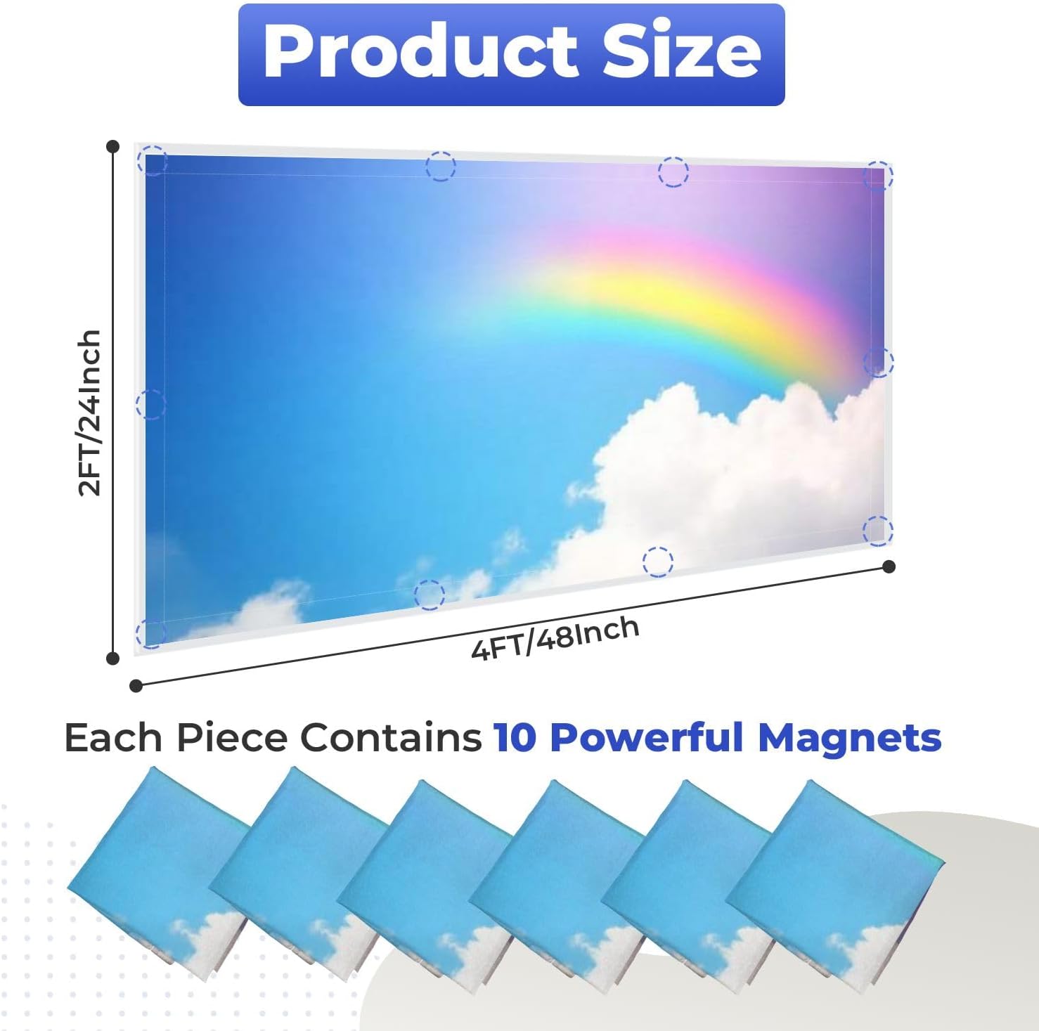 Fluorescent Light Covers for Ceiling Lights Rainbow Cloudy Sky Easy to Install Magnetic Light Filter for Classroom Office Hospitals School Home Decor