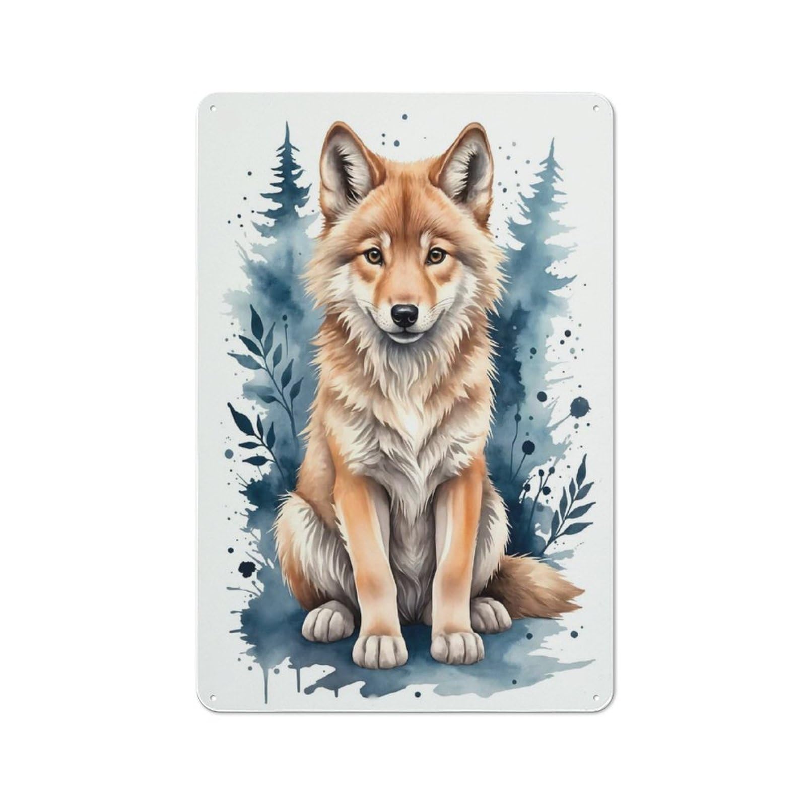 Junmoney Style Tin Sign 30X20cm With Wolf Watercolor For Garage Wall, Retro- Decor, For Room Styling Across Garages And Workshops