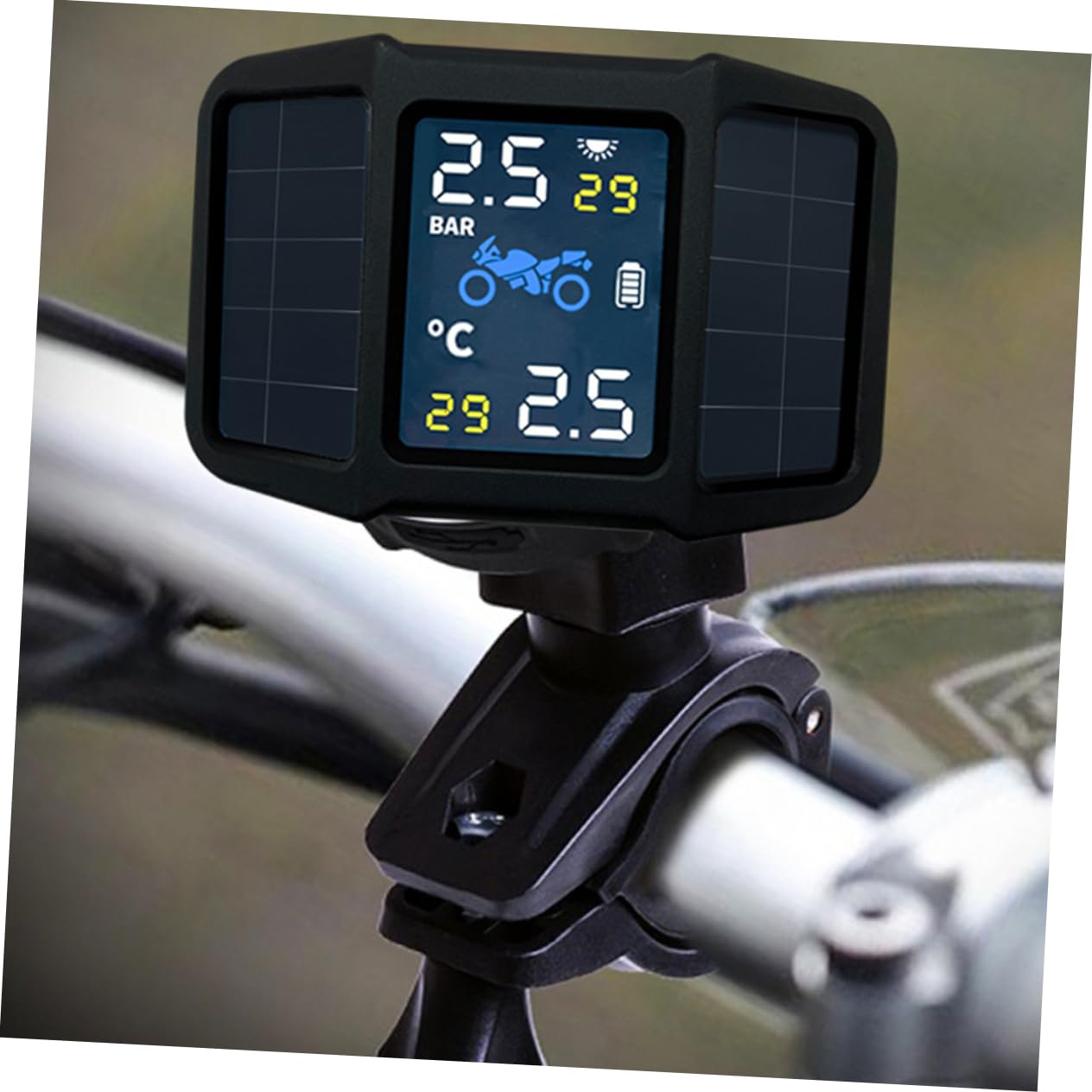 MAGICLULU Sensor de Presión de Neumáticos para Motocicleta Energía Solar, Instalación Fácil y Detección en Real, Material Plástico y Batería Incluida