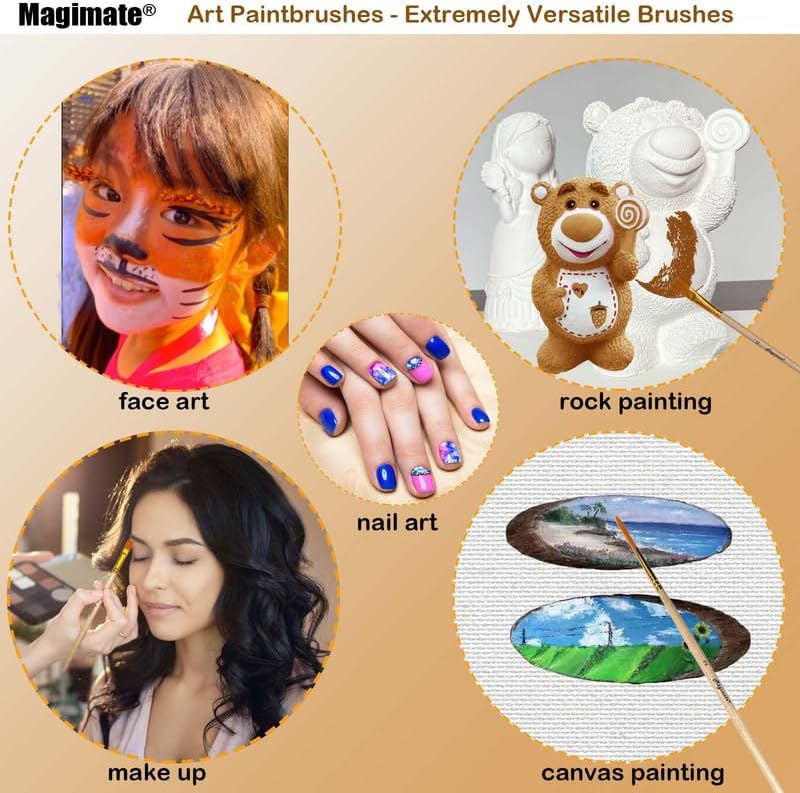 Miniatura 5 de Juego de 24 pinceles artísticos surtidos  4 formas Filbert, plano, angulado y redondo  Pinceles de pintura de detalles finos para acrílico,