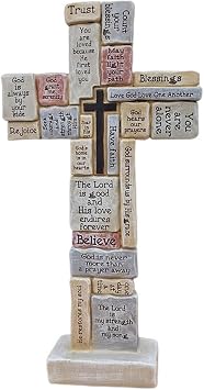 SXSZZXL Cross Statue with Encouraging Words 12 Inch Table Inspirational Cross Figurine for Christian Home Decor Gifts