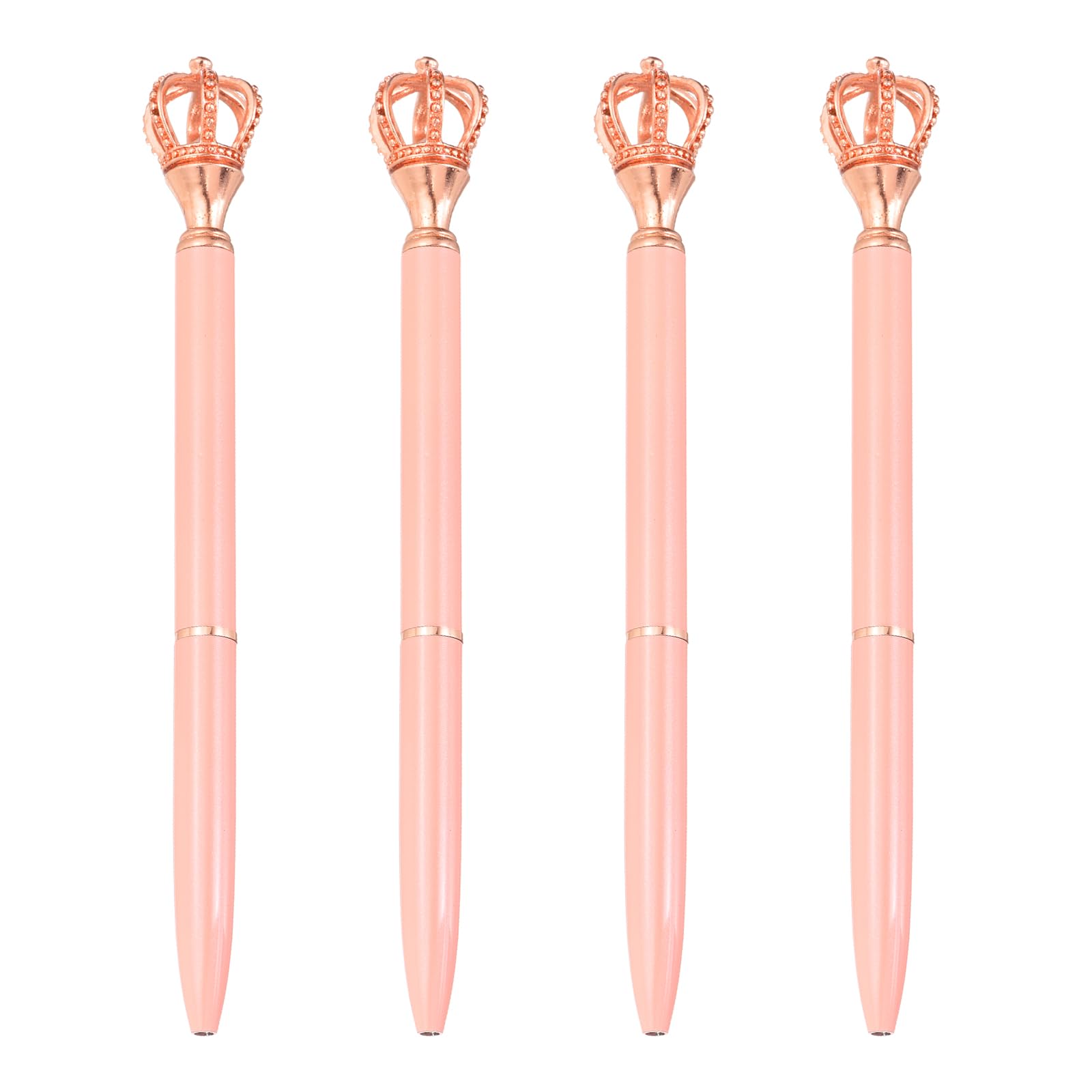 PATIKIL Crown Ballpoint Pen, 4Pcs Sparkling Bling Metal Pen with Crown Top Elegant 1.0mm Black Ink Ballpoint Refillable for Office Business Wedding Party Birthday Gift, Pink/Rose Gold