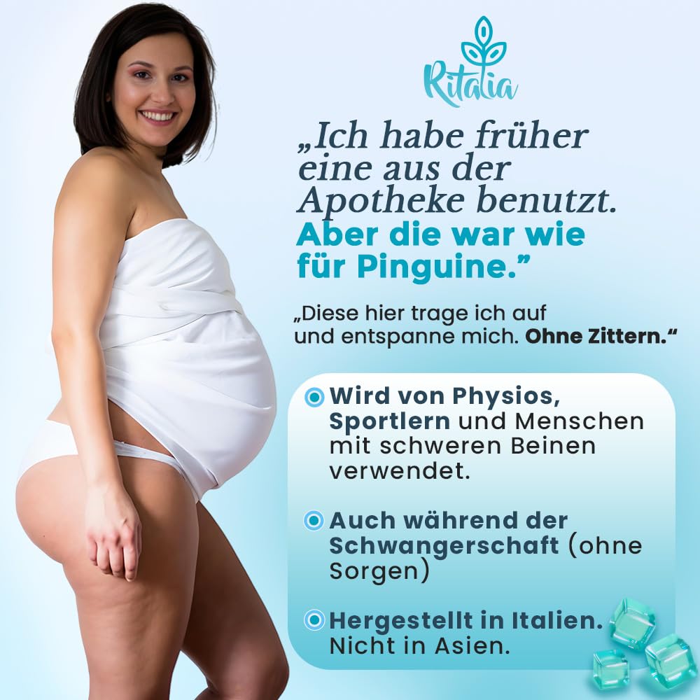 500ml KÜHLGEL FÜR LYMPHDRAINAGE BIO verbessert die Durchblutung bei Krampfadern, Besenreisern, geschwollenen Beinen und Füßen - Ritalia® Cryo gel mit starkem kühlendem Effekt