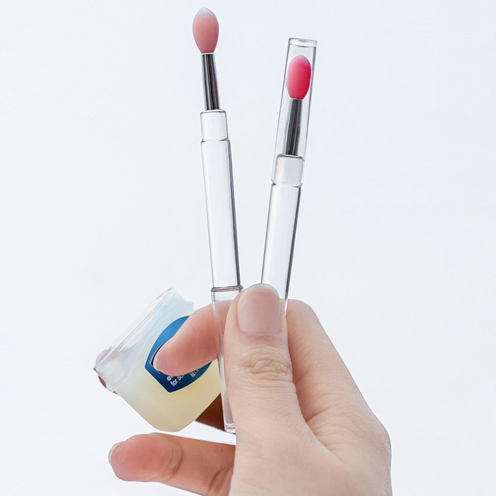 Lot de 3 pinceaux à lèvres en silicone avec couvercle - Applicateur de baume à lèvres réutilisable - Portable - Pinceau applicateur de rouge à lèvres avec couvercle pour
