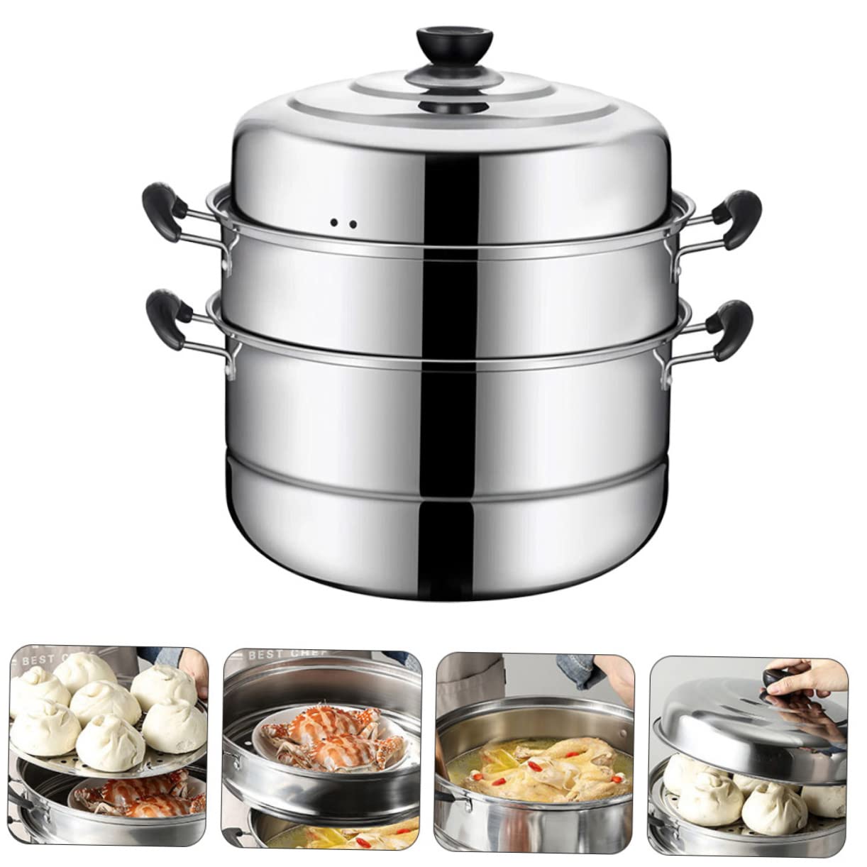 SHOWERORO Panier à Vapeur En Acier Inoxydable 304 26 Cm Poignées, Grille De Cuisson Vapeur Multifonction, Cuisson Rapide Uniforme, Ustensile Cuisine Pour Légumes Et Boulettes