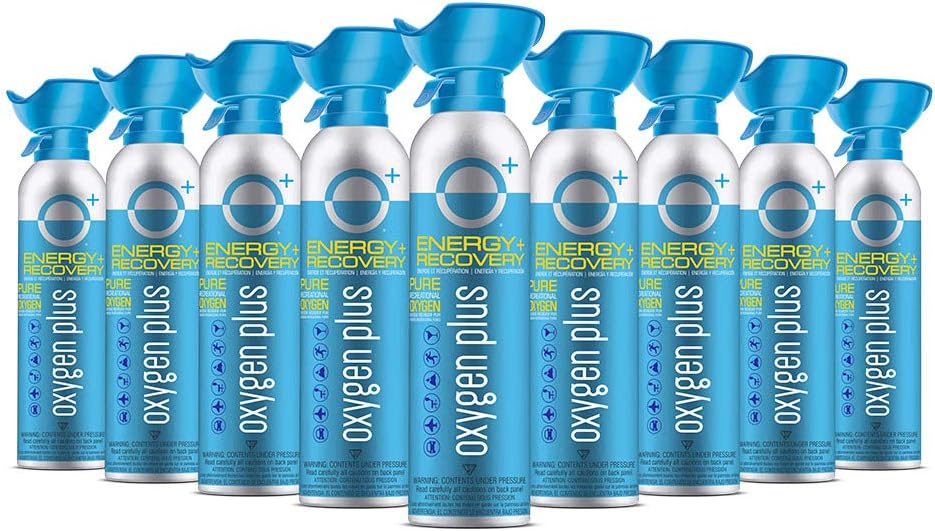 Oxygen Plus FDA-Registered Facility-Filled 99.5% Pure Recreational Oxygen Cans - O+ Biggi 9-Pack - Each Portable Oxygen Canister is 50+ Breaths, 11 litres - Restore Oxygen Levels w/Canned Oxygen