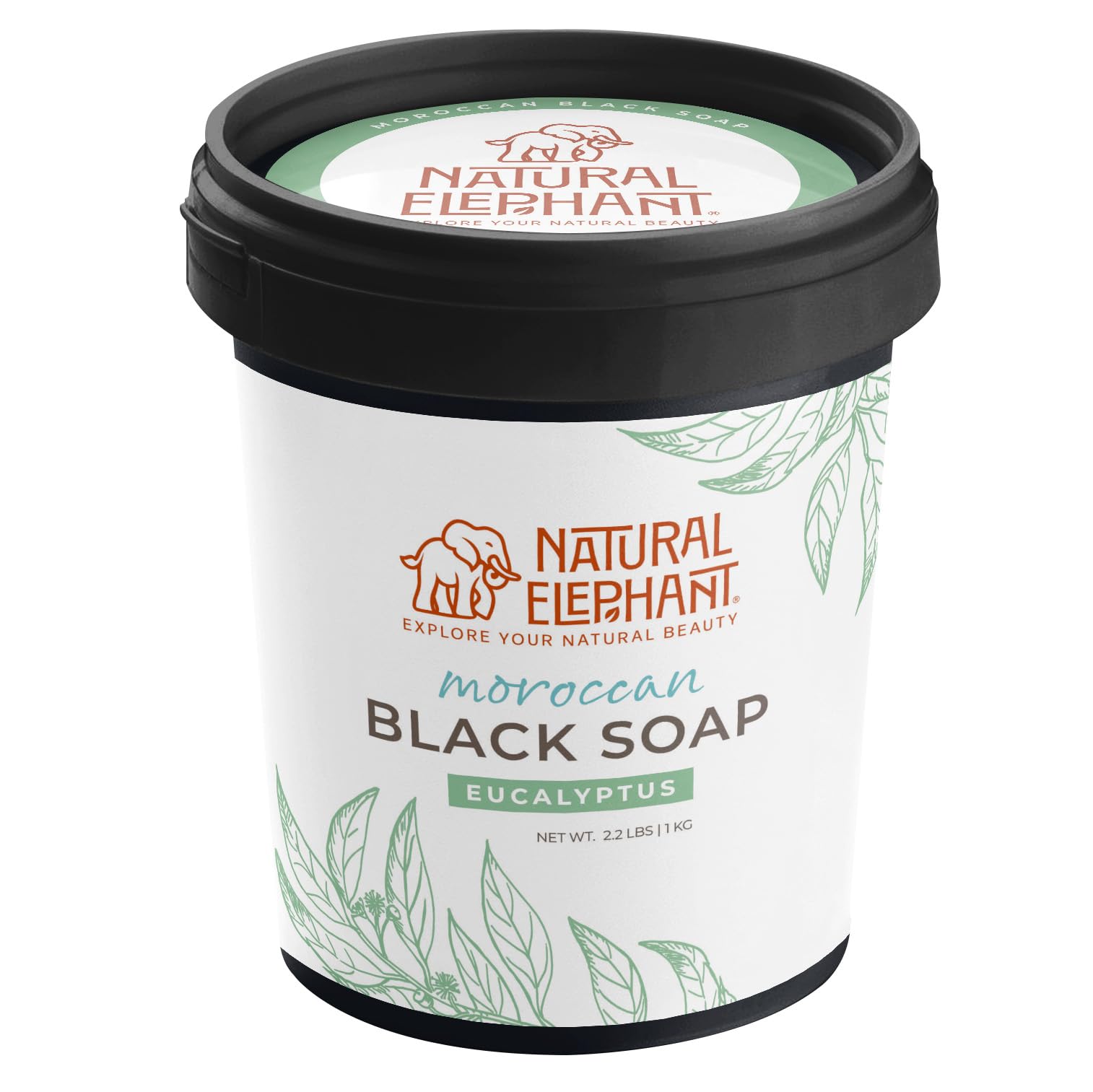 Natural Elephant Moroccan Black Soap With Eucalyptus Essential Oil 1kg (2.2 lbs) Bulk Size