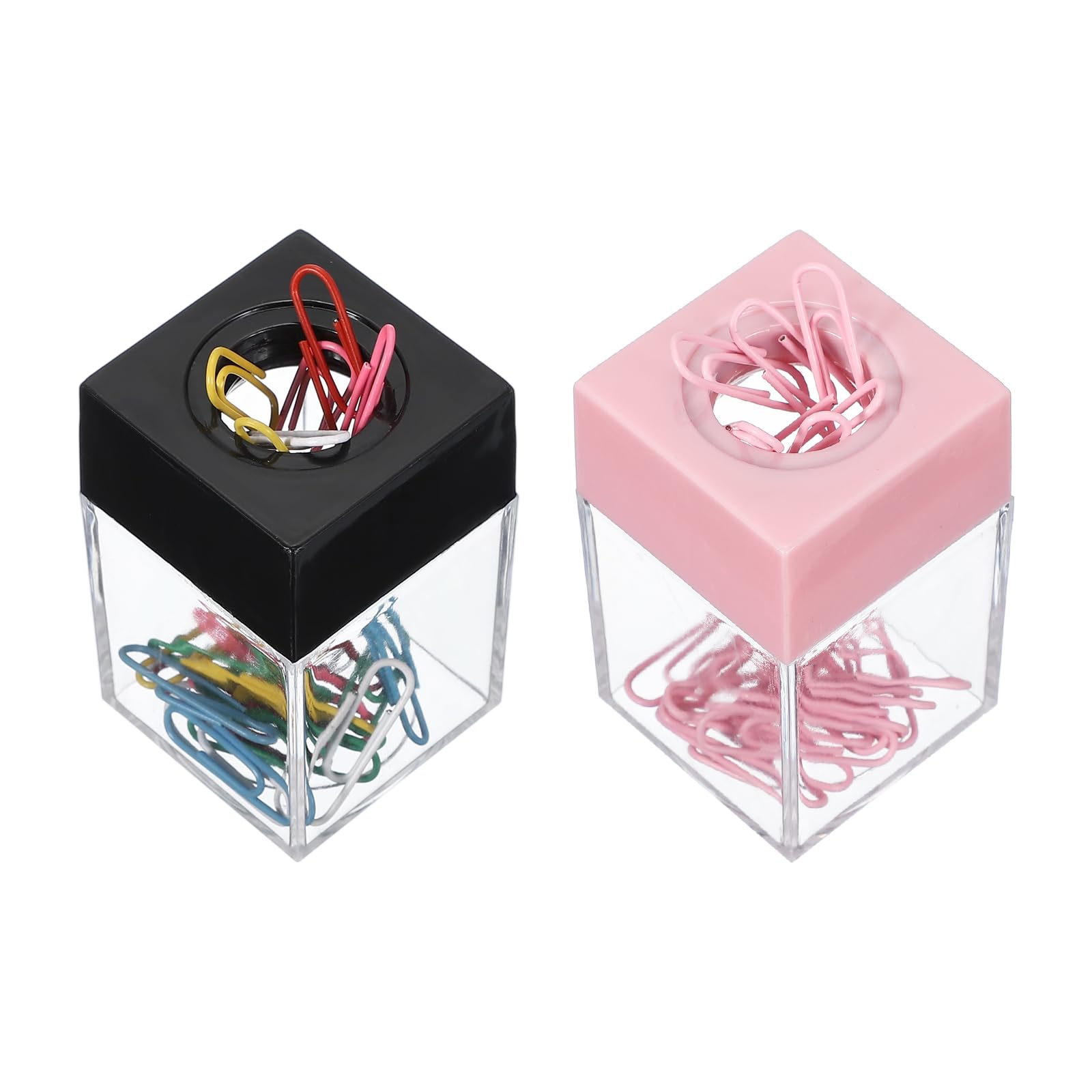 PATIKIL Magnetic Paper Clip Holder Dispenser, 2Pcs Large Capacity Paper Clip Organizers with Magnetic Top for Desk Supplies, Office, Classroom, Home, Pink/Black(36Pcs, Multicolor Clip)