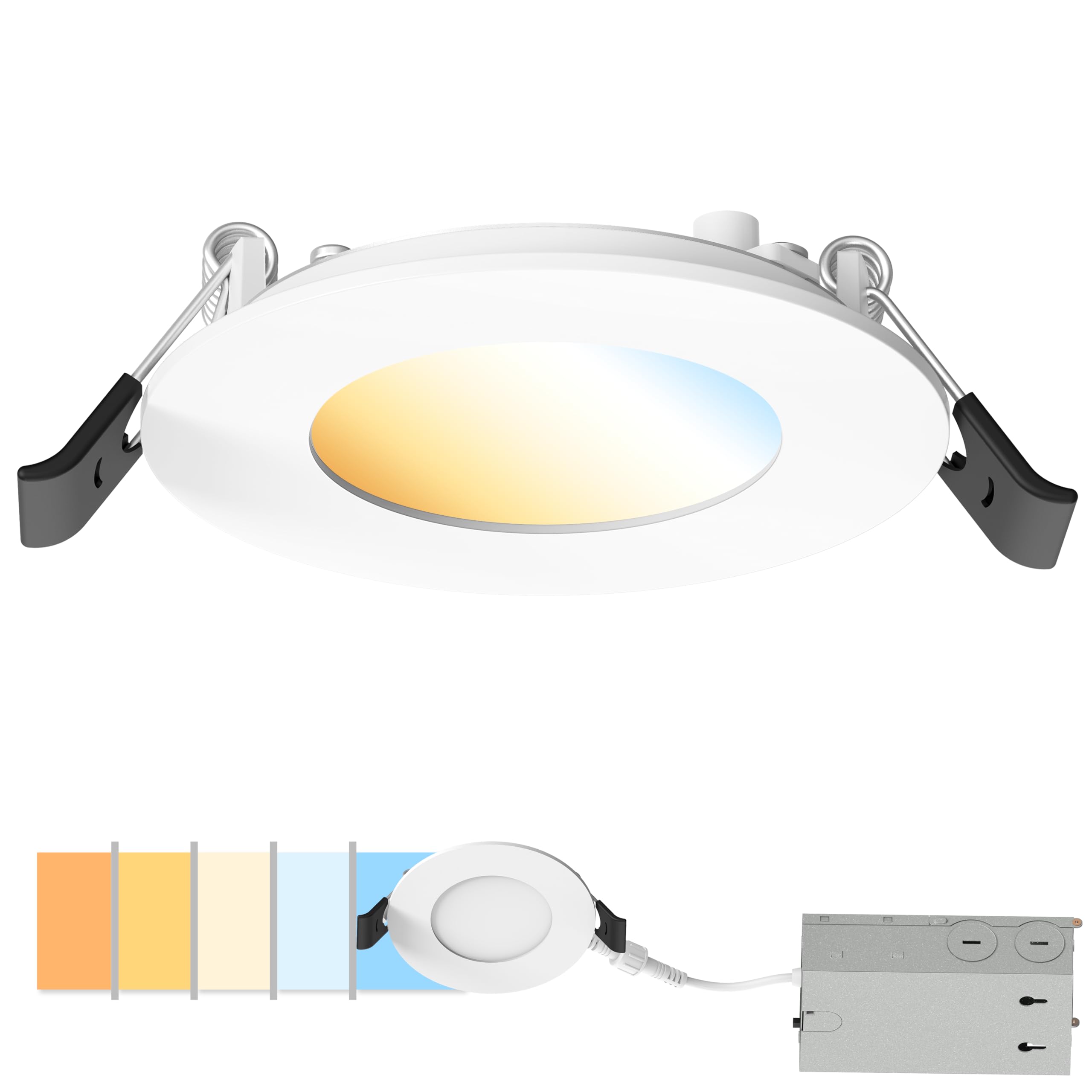 Elevate 3" 7W Slim Canless LED Downlight — Ultra-Thin Recessed Ceiling Fixture, 5CCT Selectable, IC Rated, Dimmable, Wet-Rated — Ideal for Hallways, Closets, Accents, Small Spaces