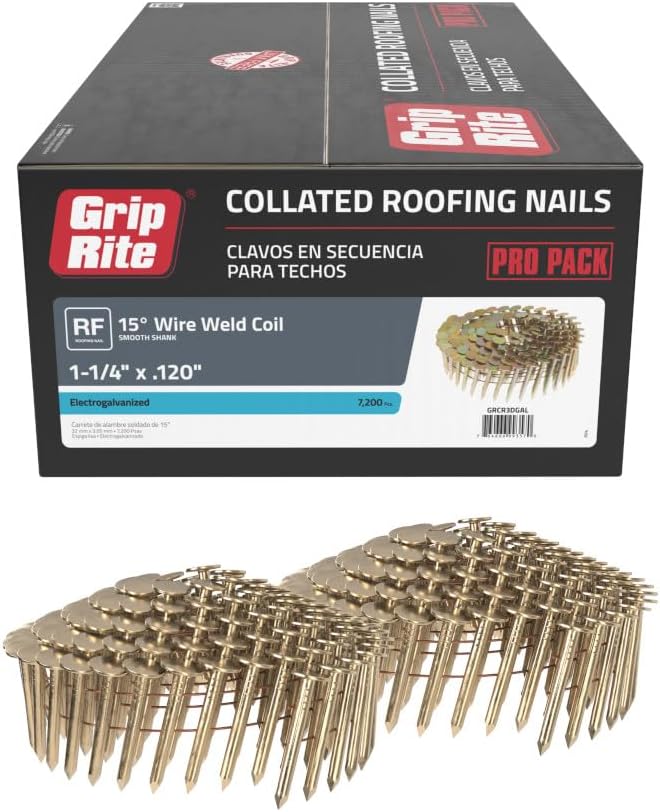 Grip-Rite Coil Roofing Nail 1-1/4" Long Smooth Shank 7200 / Box