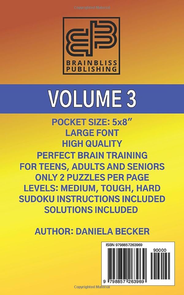 Vista 2 de BRAIN WORKOUT - SUDOKU (medium to hard) Volume 3, 160 Puzzles, Very Large Print and Large Font, Only 2 Puzzles Per Page, Compact Pocket Size 5x8
